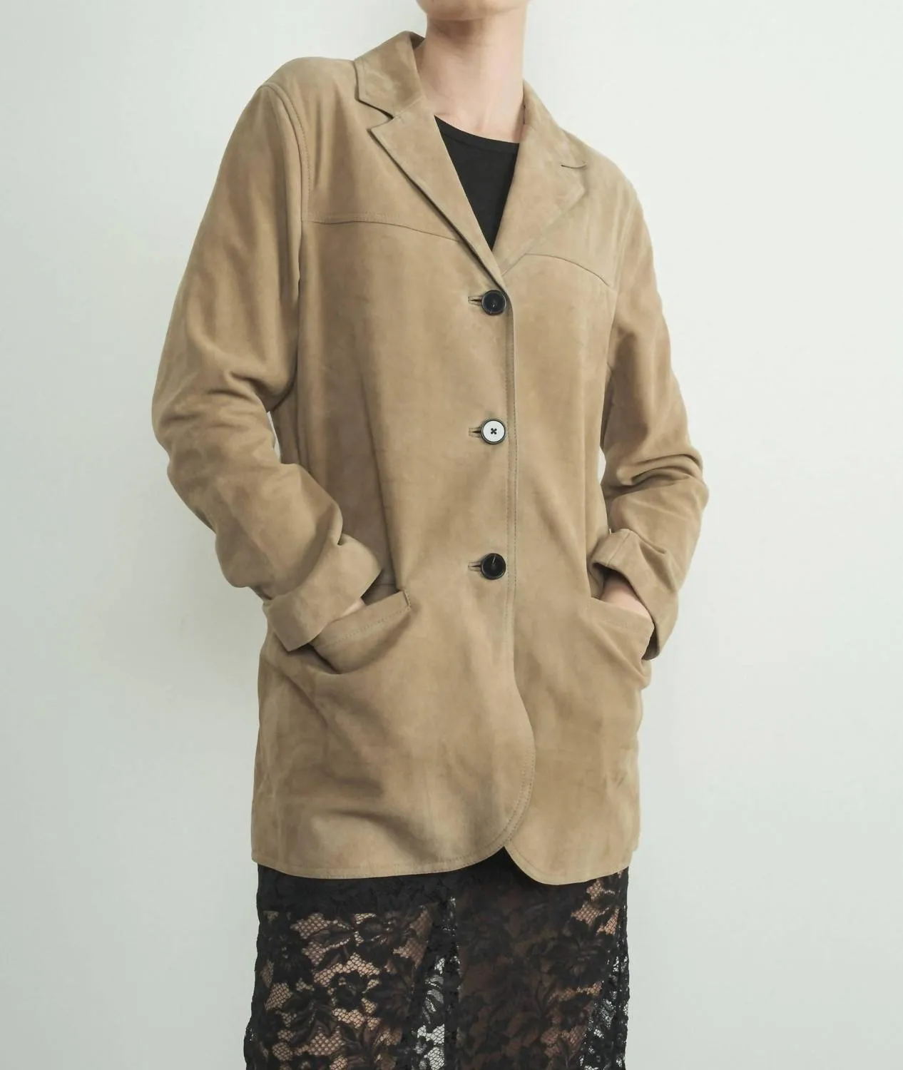 Faux Suede Blazer In Camel