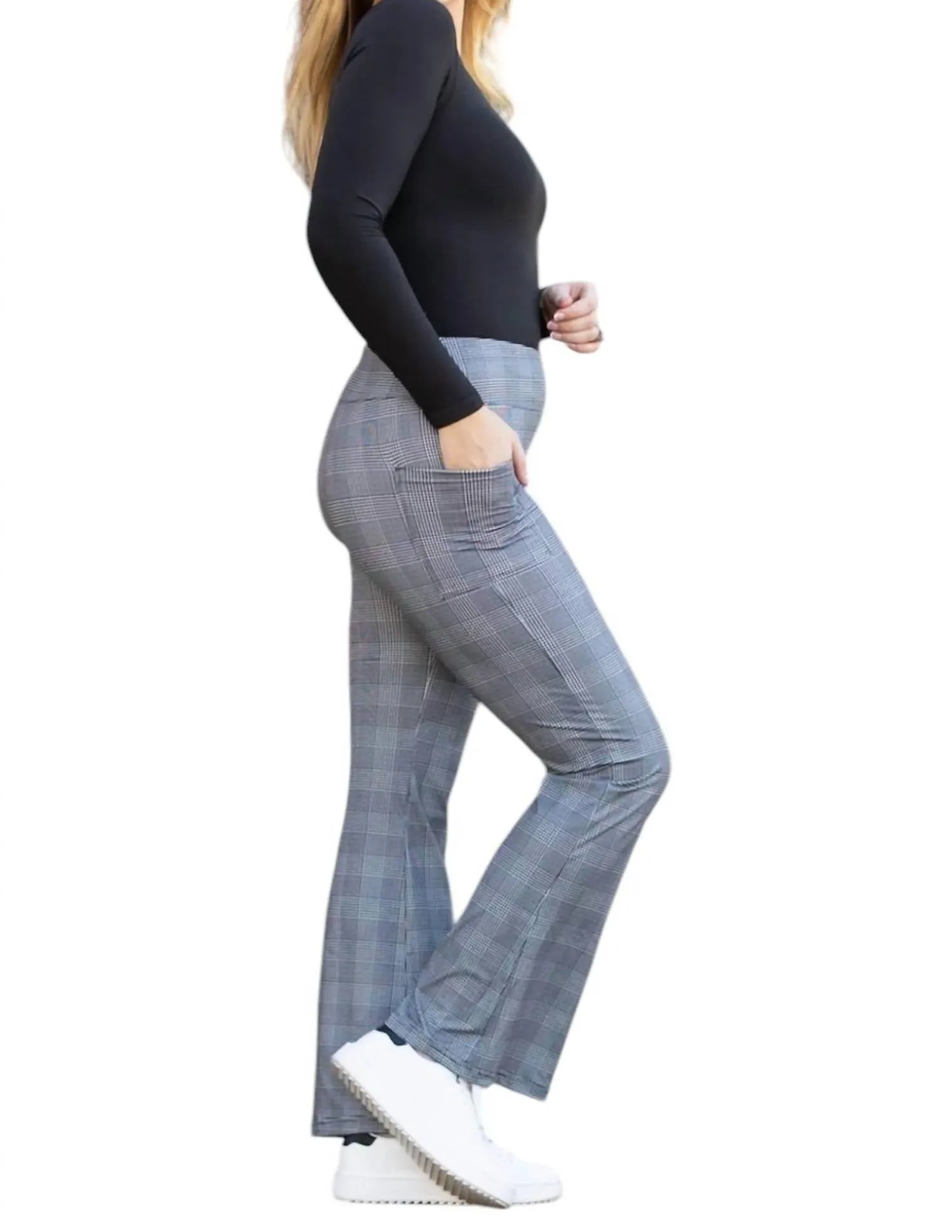 Felicity Plaid Bootcut Leggings In Grey