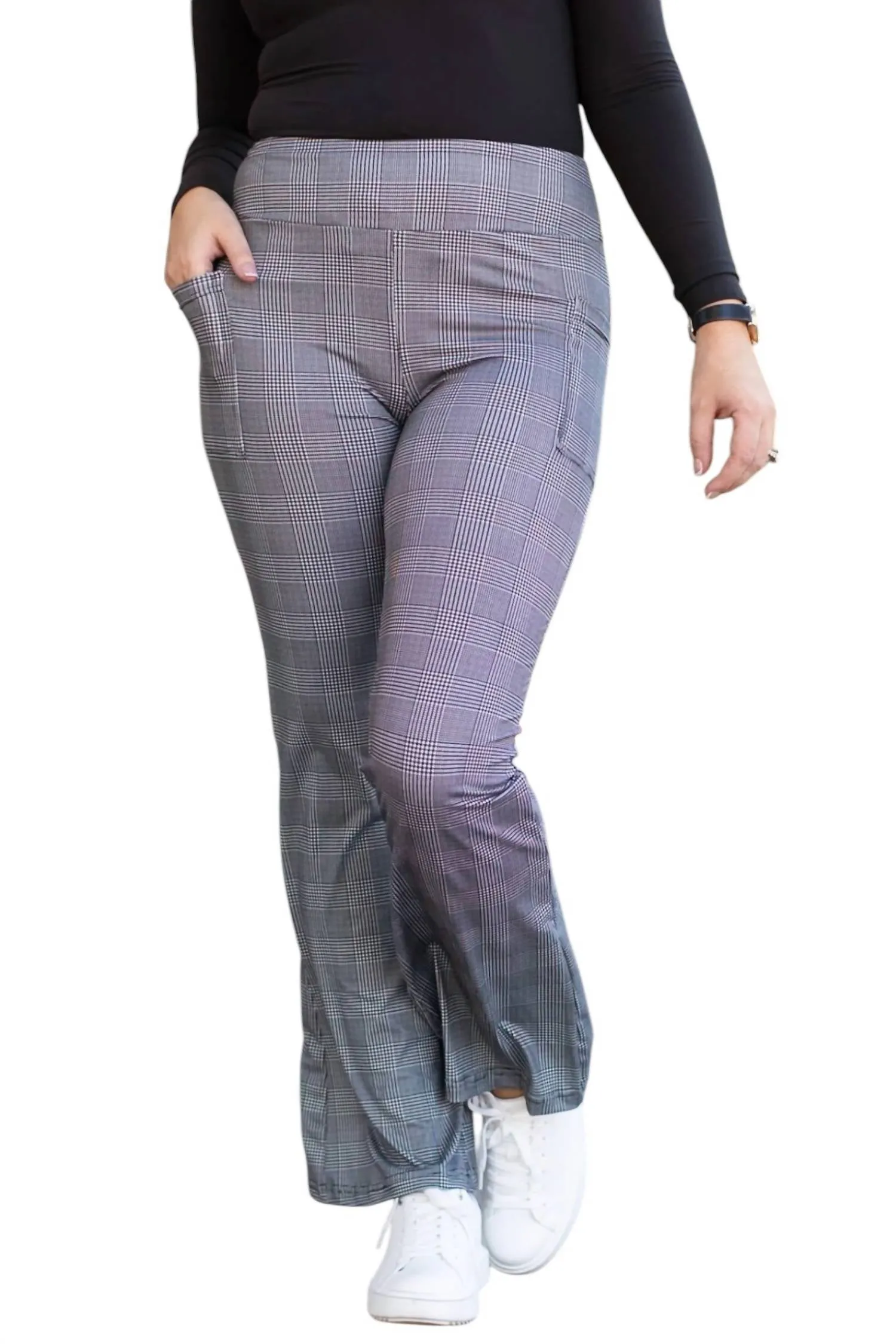 Felicity Plaid Bootcut Leggings In Grey