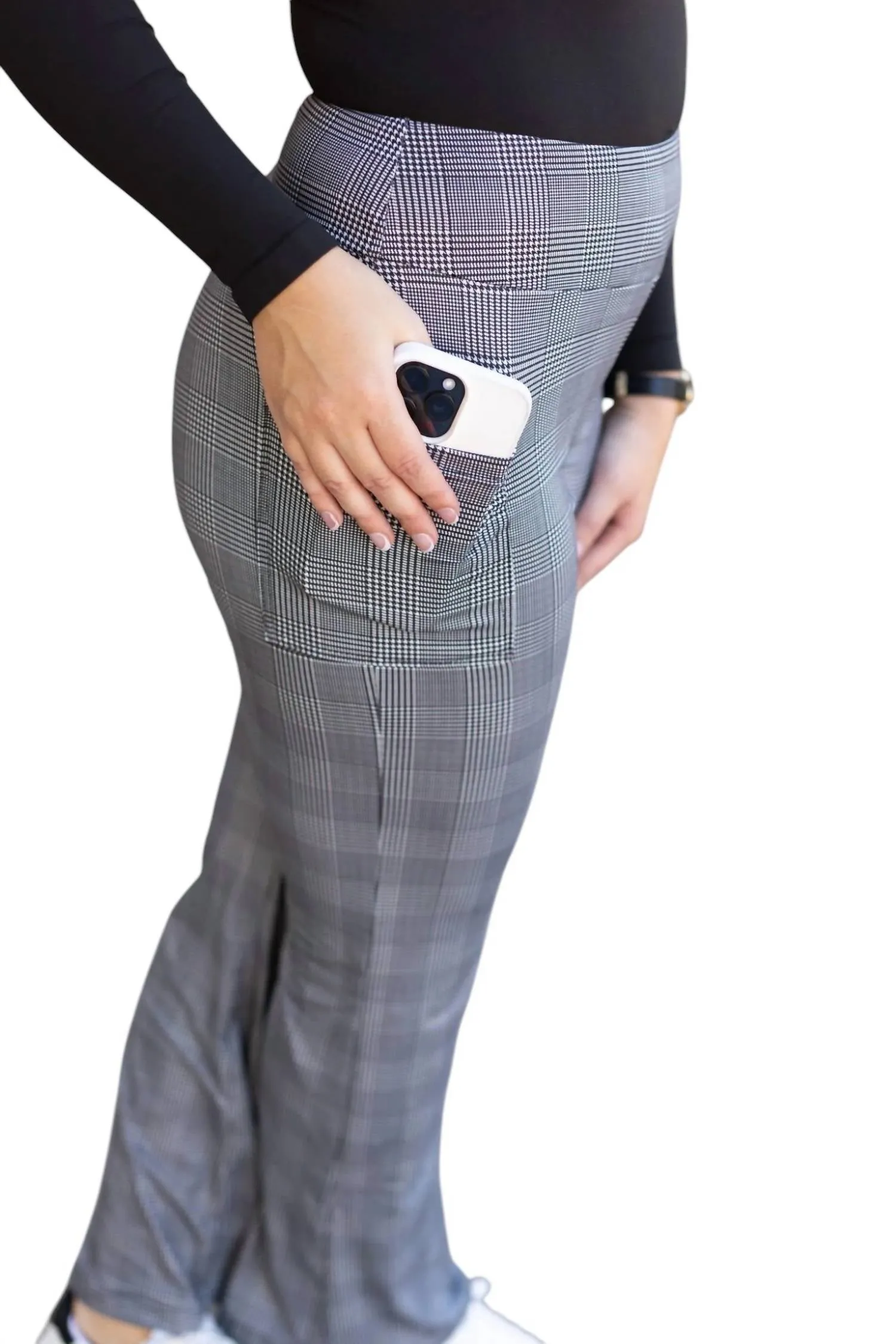 Felicity Plaid Bootcut Leggings In Grey