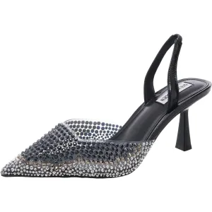 Finlee Womens Rhinestone Textured Slingback Heels