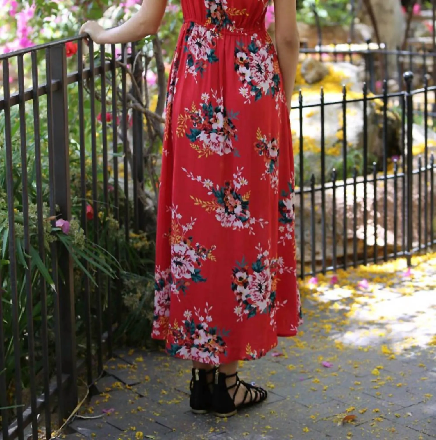 Floral Walk Through Maxi Romper In Red