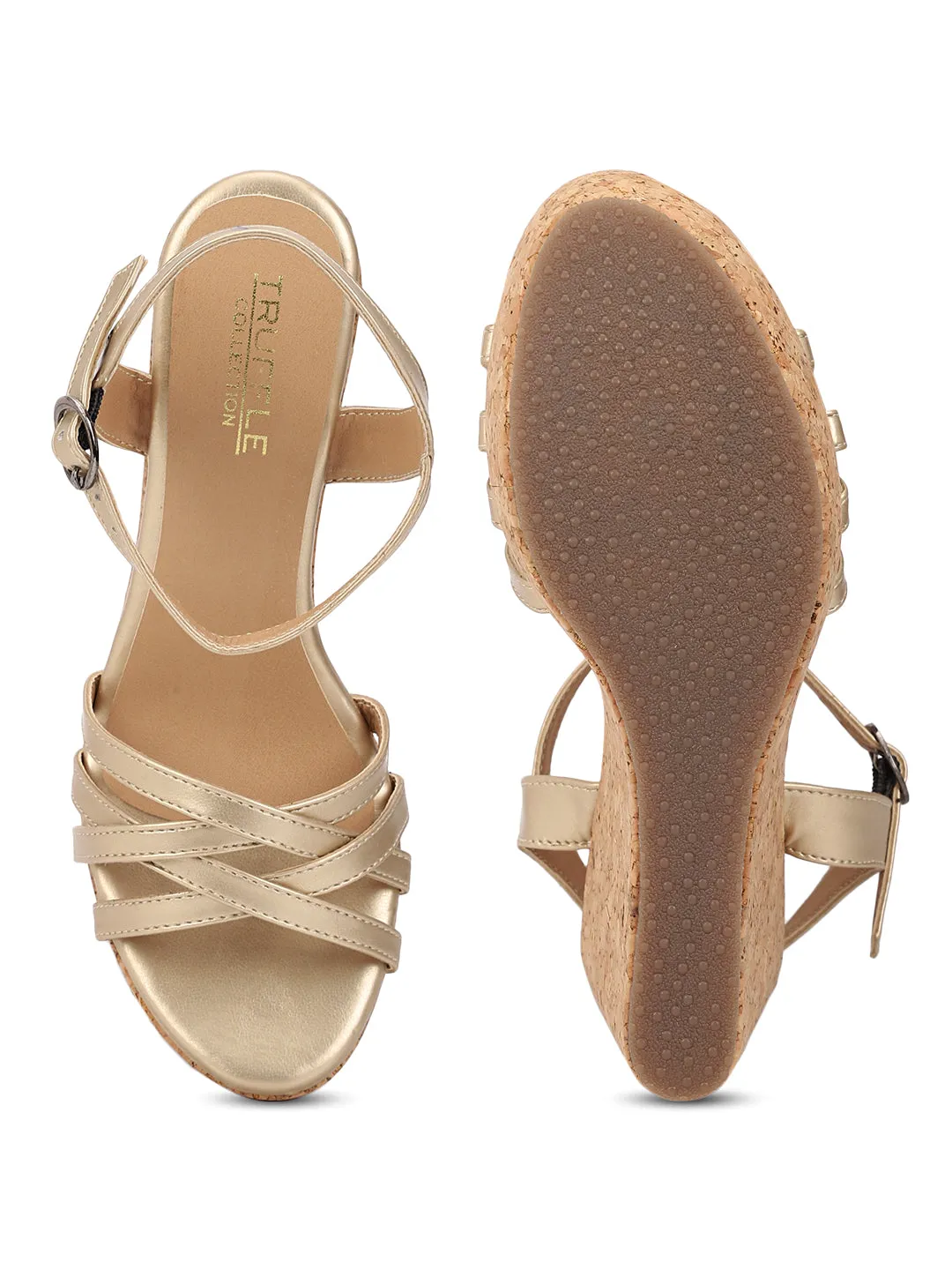 Gold PU Buckle Wedges (TC-ST-011-GLD)