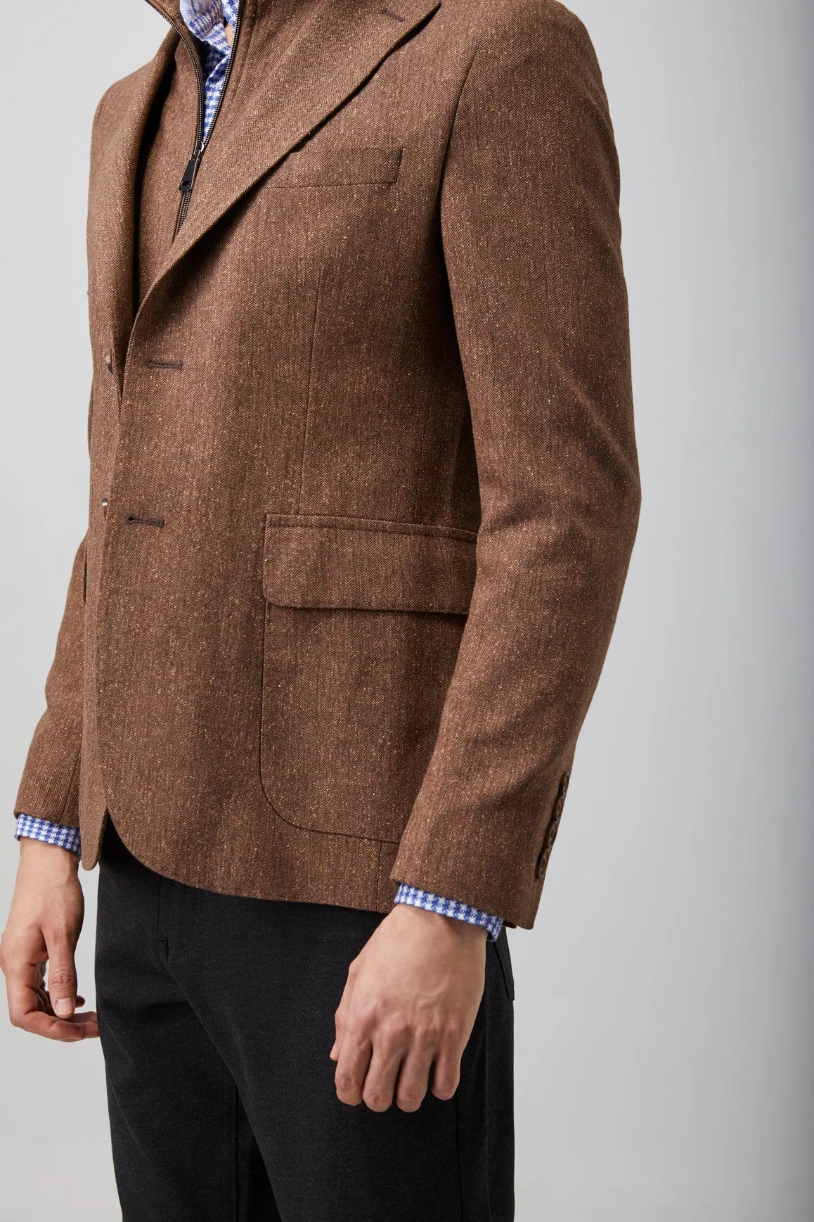 Herringbone Speckled Zip Up Sportcoat
