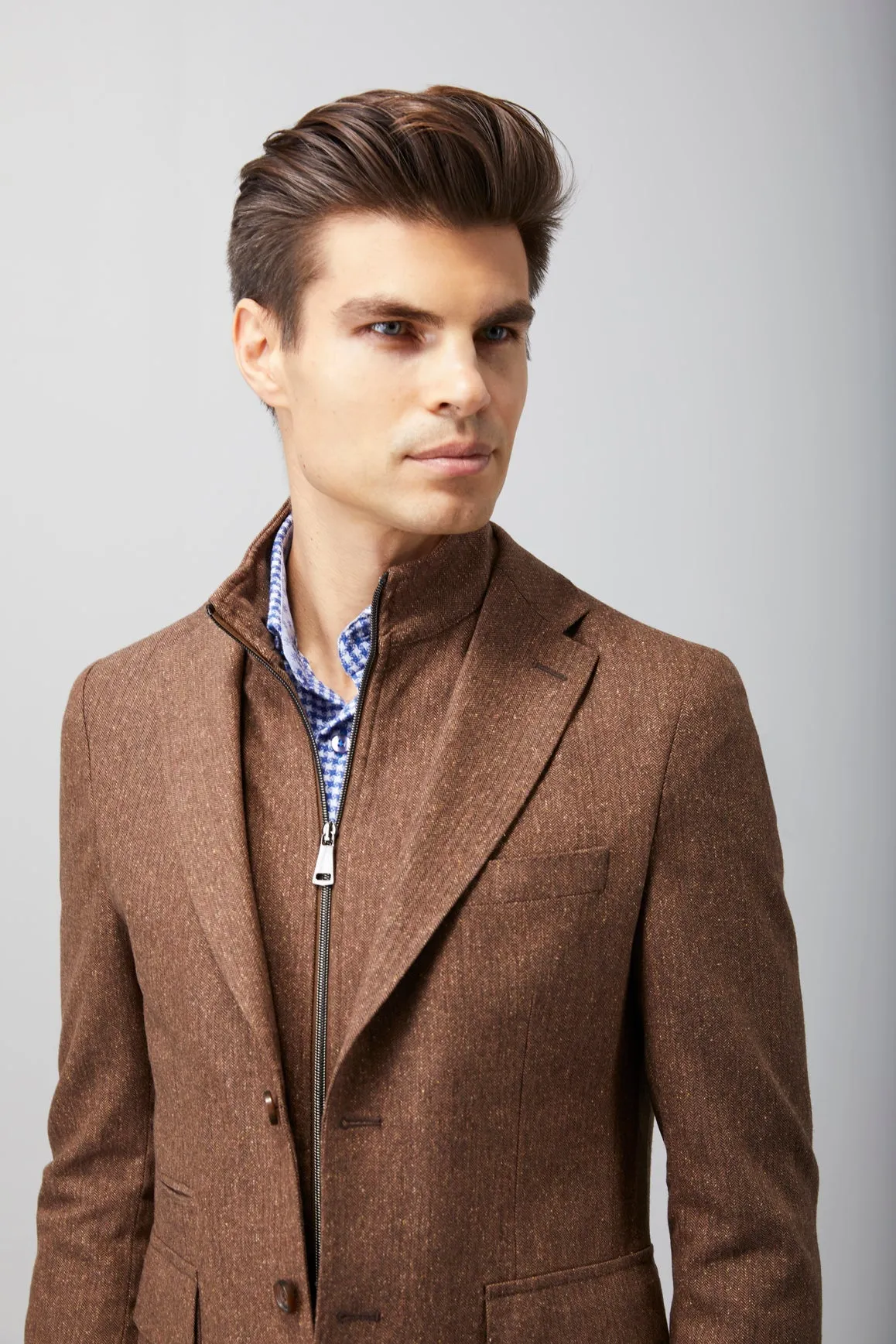Herringbone Speckled Zip Up Sportcoat