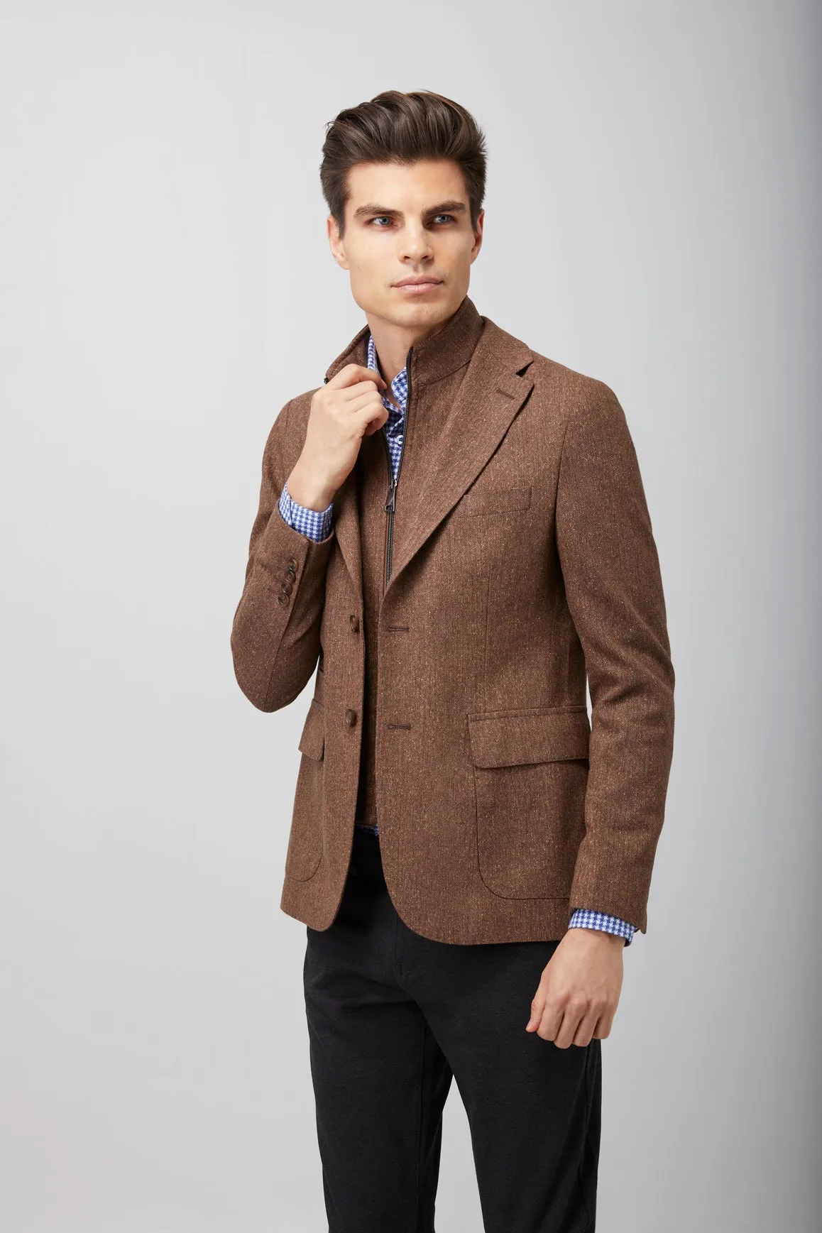 Herringbone Speckled Zip Up Sportcoat