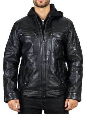 Hooded Genuine Leather Motorcycle Biker Jacket