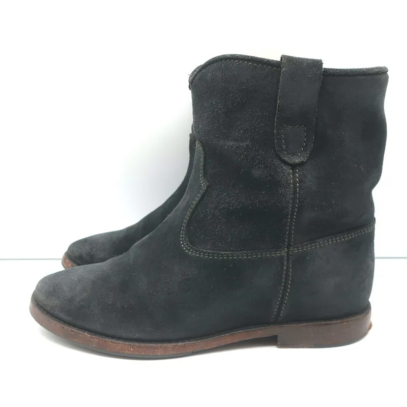 Isabel Marant Etoile Crisi Ankle Boots Black Suede Size 37 Hidden-Wedge Booties