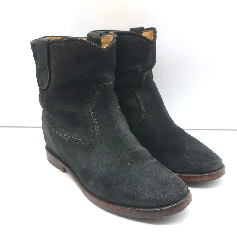 Isabel Marant Etoile Crisi Ankle Boots Black Suede Size 37 Hidden-Wedge Booties