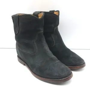 Isabel Marant Etoile Crisi Ankle Boots Black Suede Size 37 Hidden-Wedge Booties