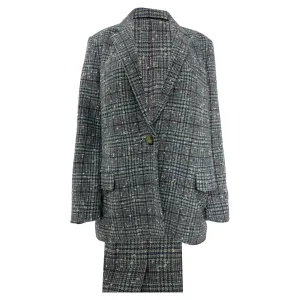 Isabel Marant Étoile Kice Plaid Tweed Blazer with Pockets in Blue Wool