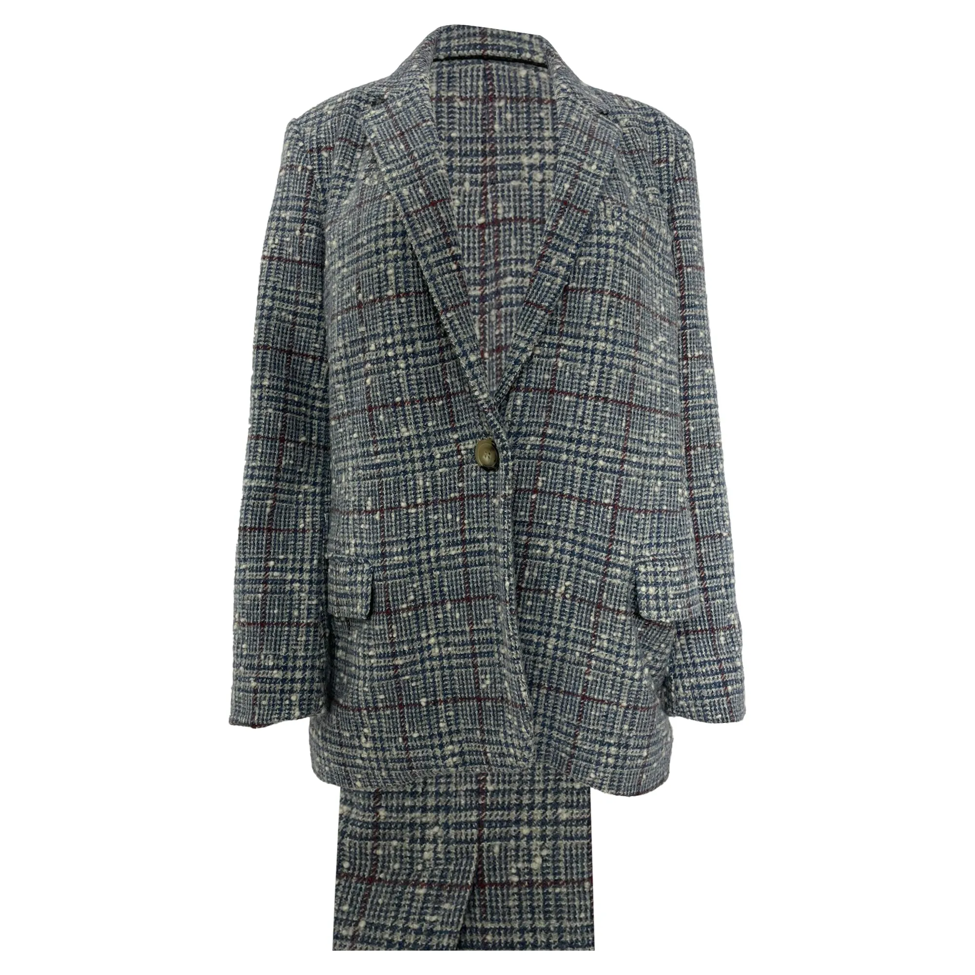 Isabel Marant Étoile Kice Plaid Tweed Blazer with Pockets in Blue Wool