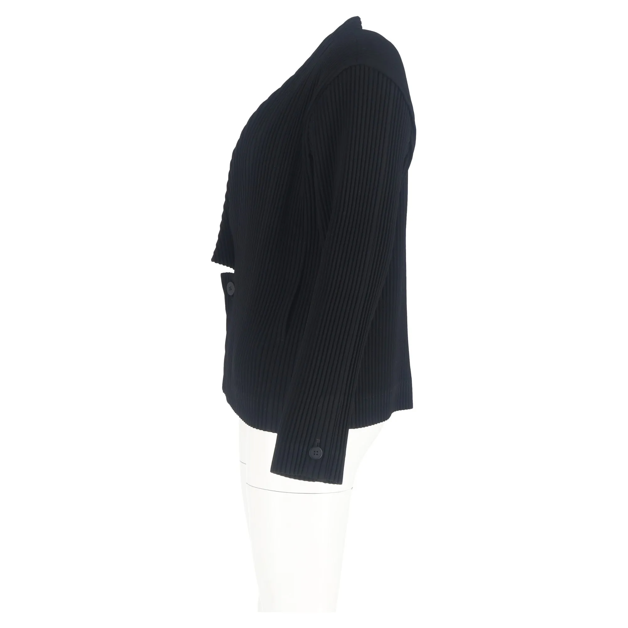 Issey Miyake Pleated Cardigan in Black Polyester
