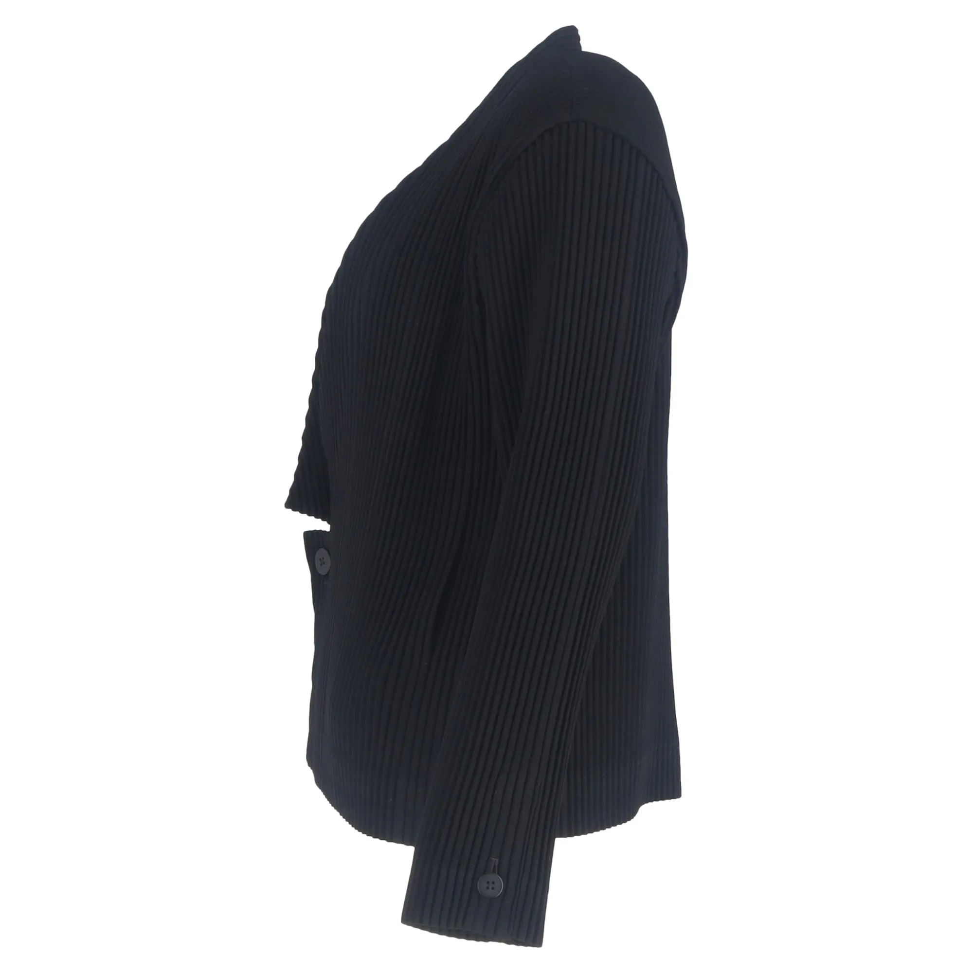 Issey Miyake Pleated Cardigan in Black Polyester