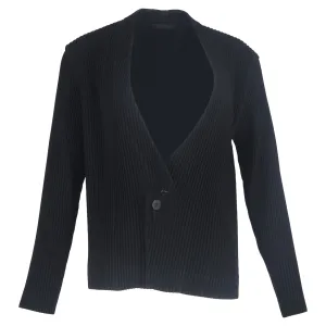 Issey Miyake Pleated Cardigan in Black Polyester