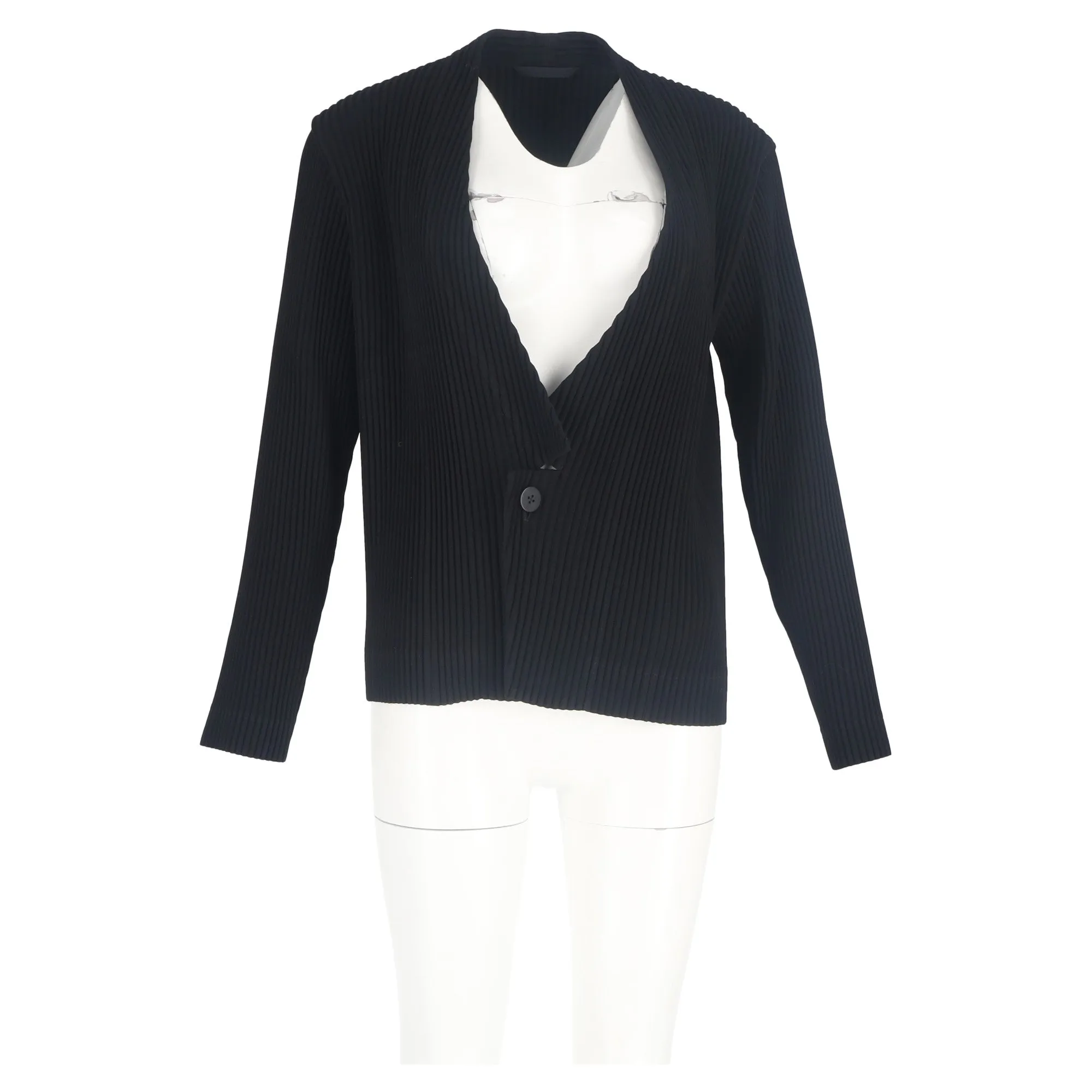 Issey Miyake Pleated Cardigan in Black Polyester