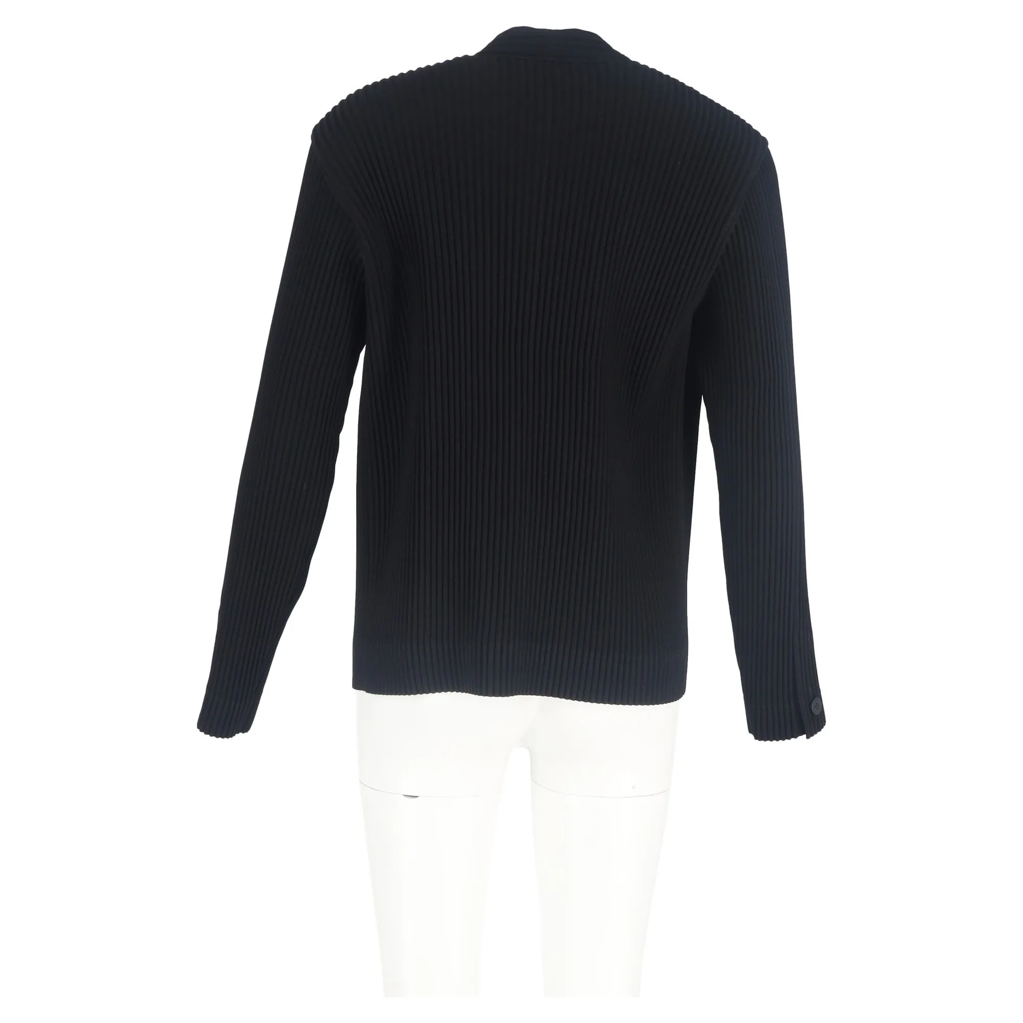 Issey Miyake Pleated Cardigan in Black Polyester