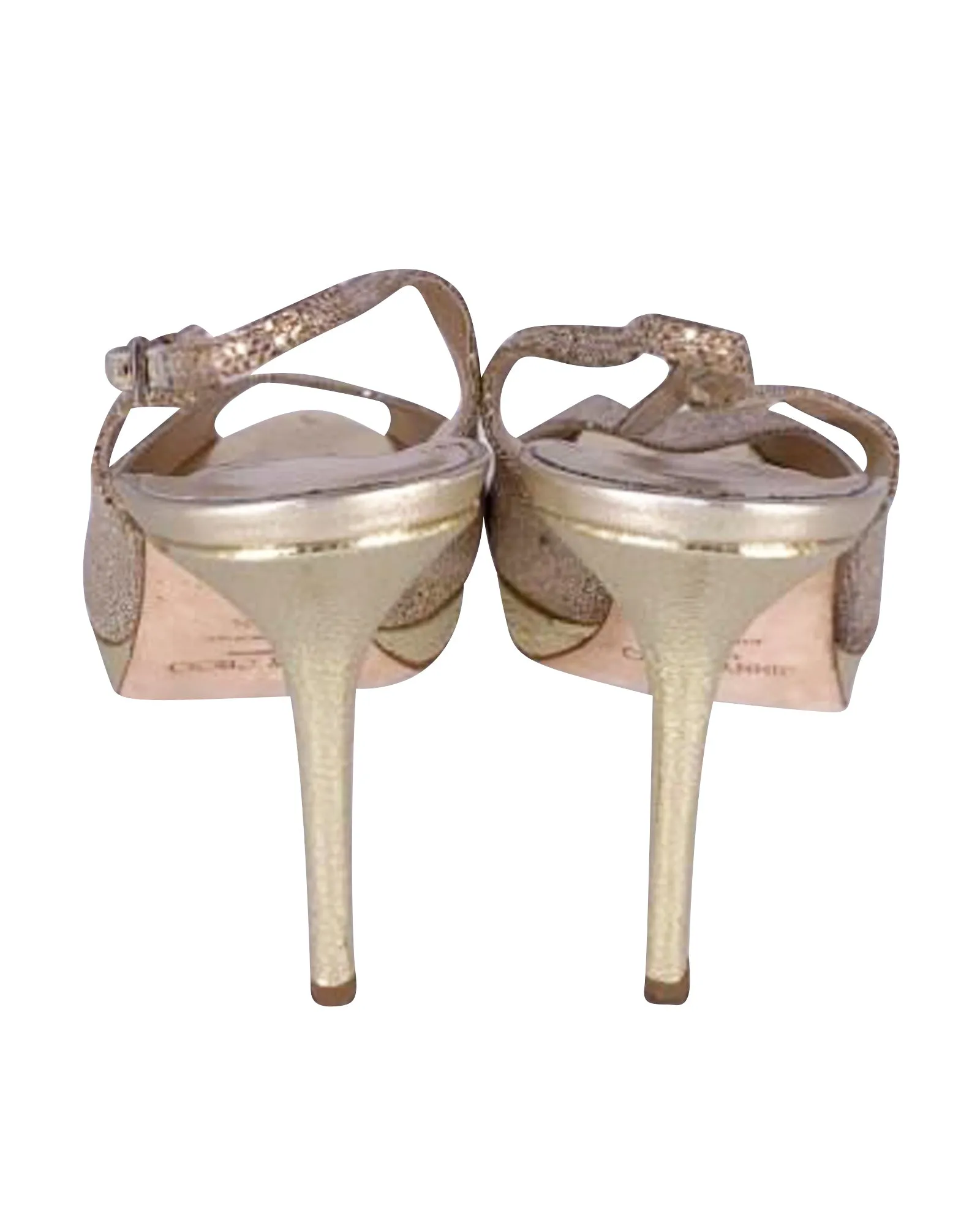 Jimmy Choo Nova Glitter Peep Toe Slingback Pumps in Gold Leather