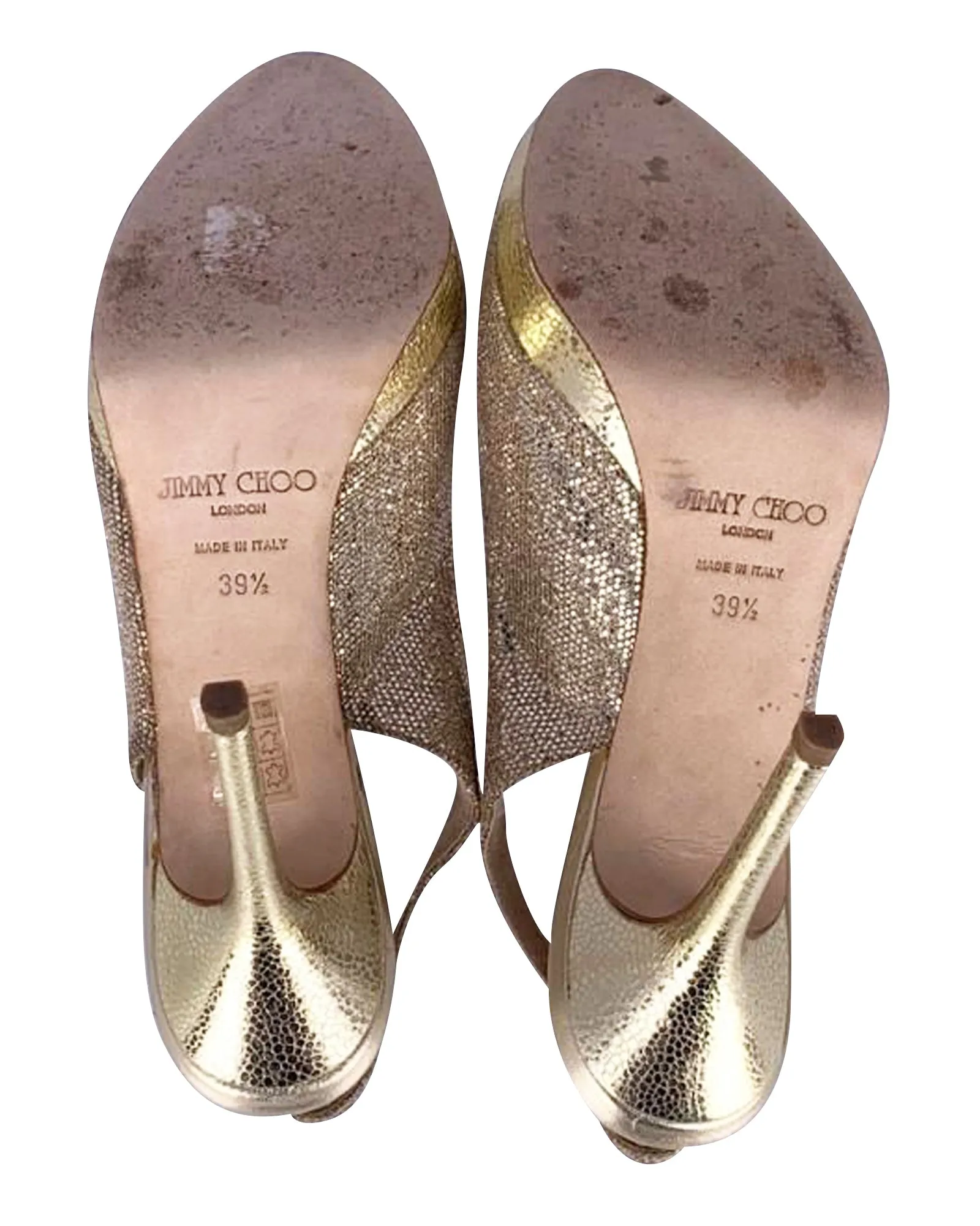 Jimmy Choo Nova Glitter Peep Toe Slingback Pumps in Gold Leather