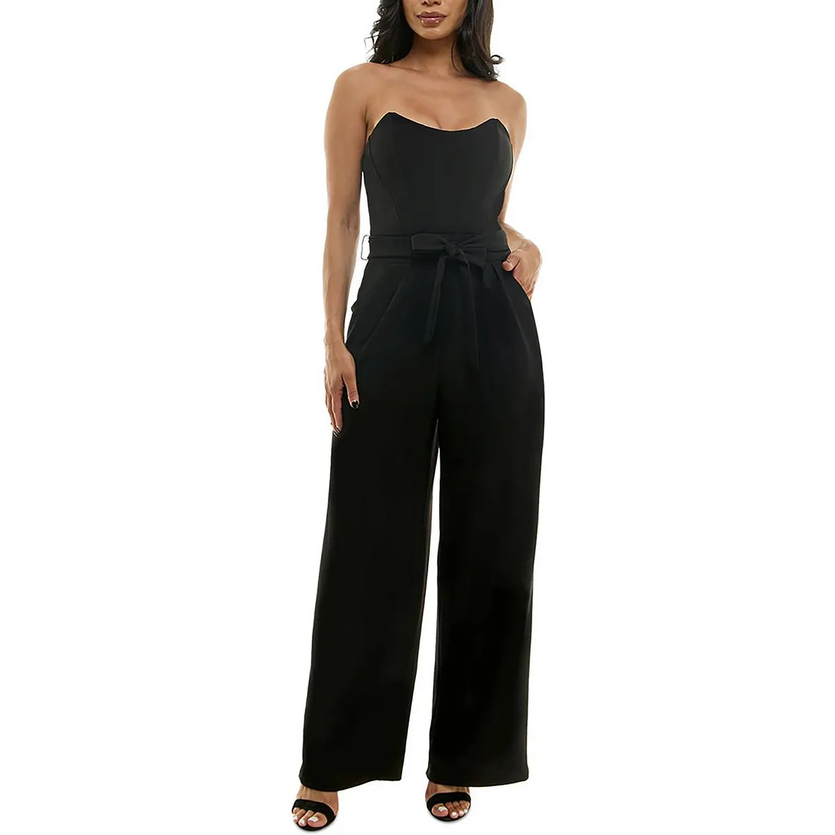 Juniors Womens Strapless Wide Leg Jumpsuit