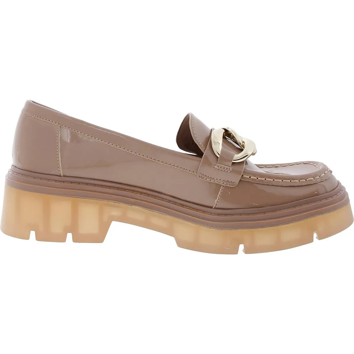 Kahlow Womens Chain Faux Leather Loafer Heels