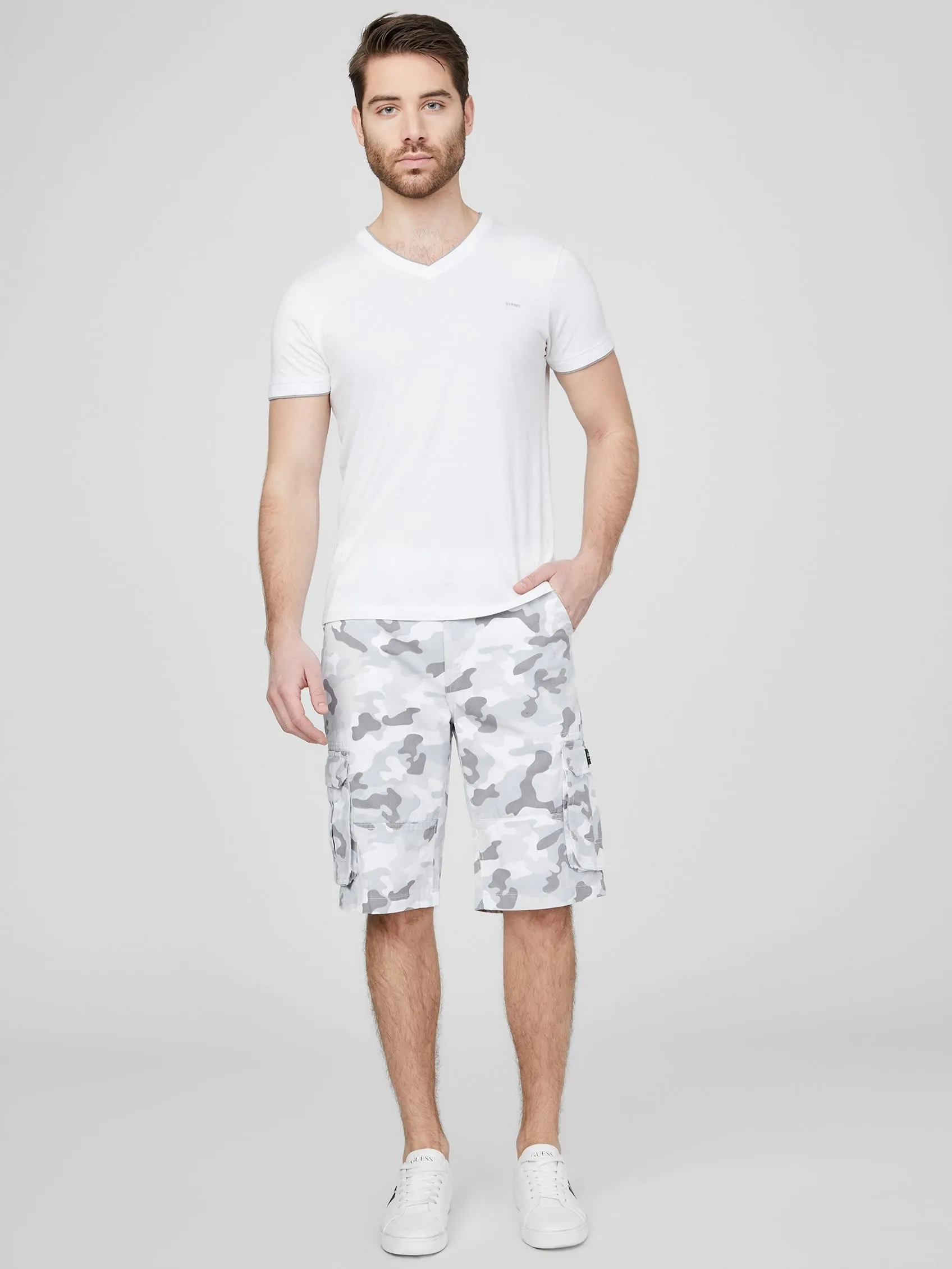 Karl White Camo Cargo Shorts