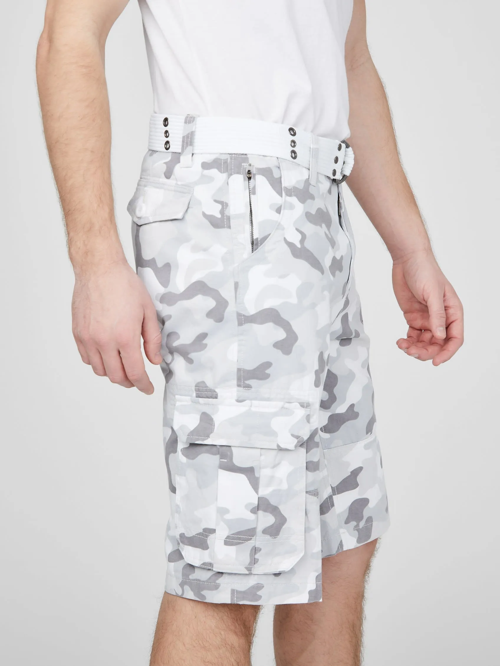 Karl White Camo Cargo Shorts