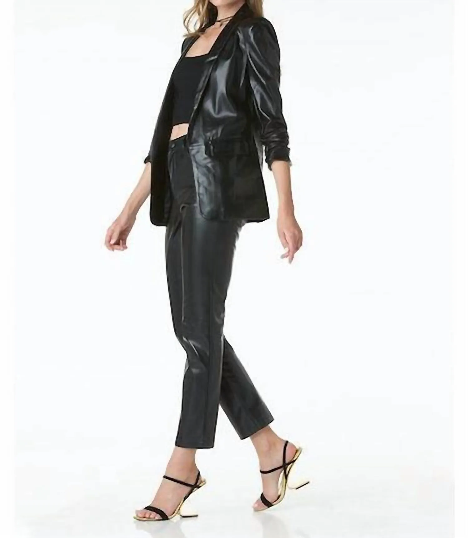 Kia Vegan Leather Blazer In Black