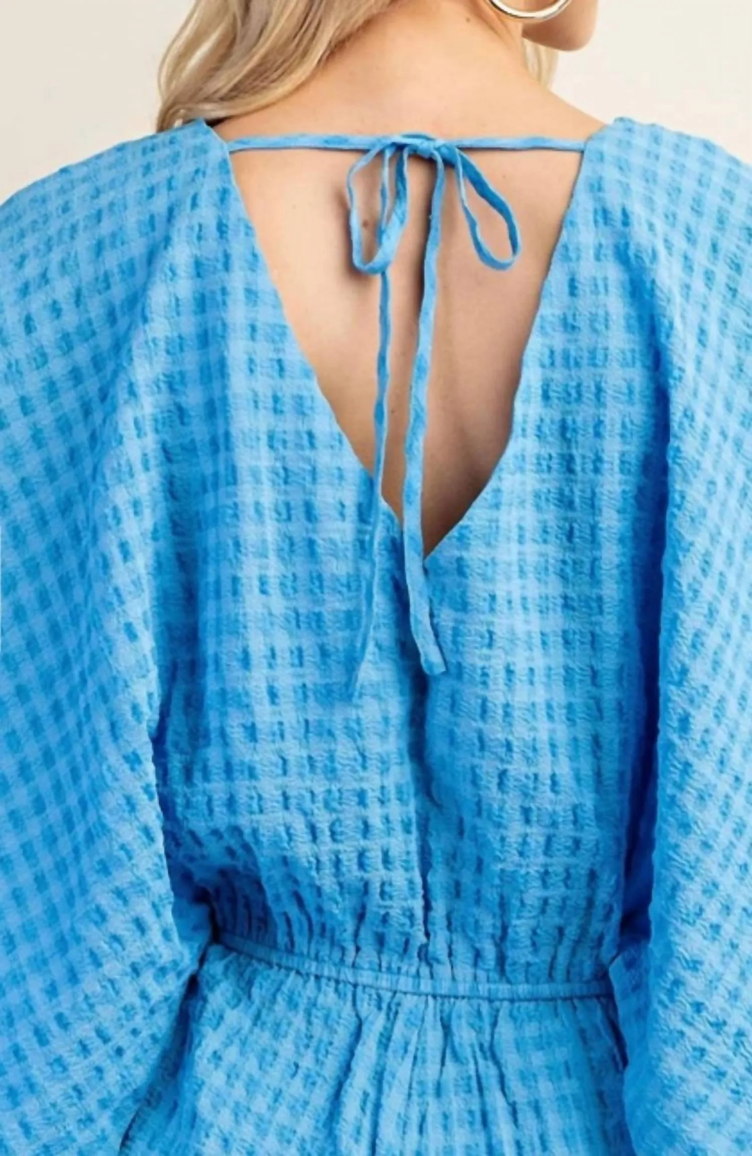 Kimono Sleeve Romper With Top Lining And Elastic Waist In Blue