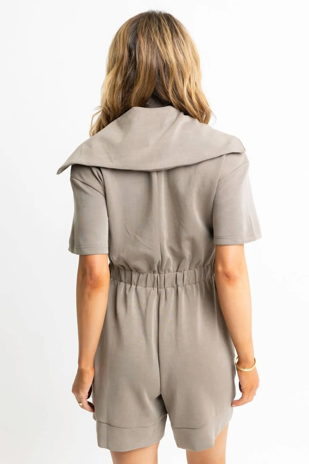 Knit Zip Novelety Romper In Taupe