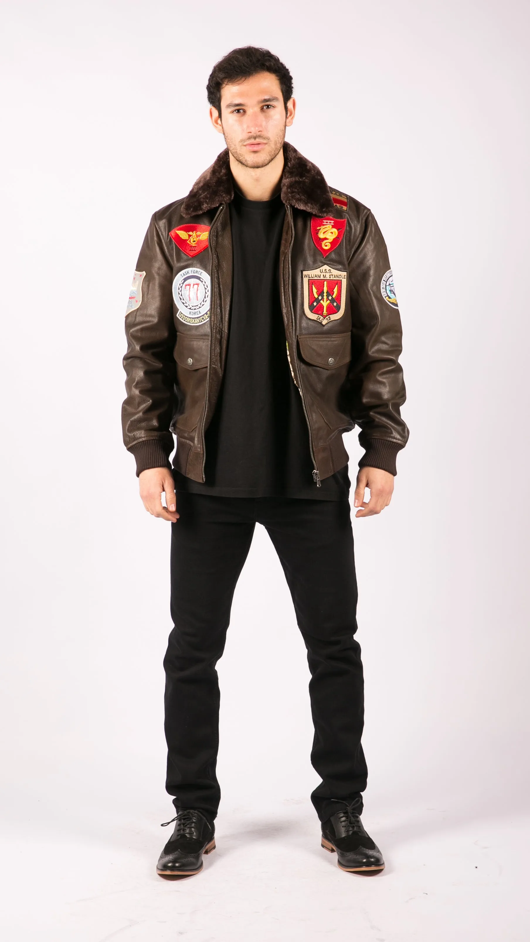 Leather Aviator Pilot Bomber Jacket