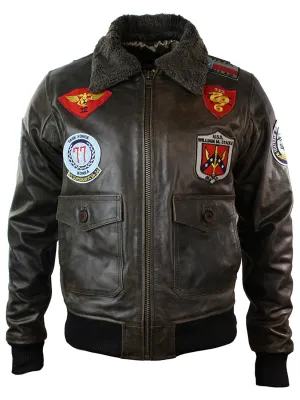 Leather Aviator Pilot Bomber Jacket