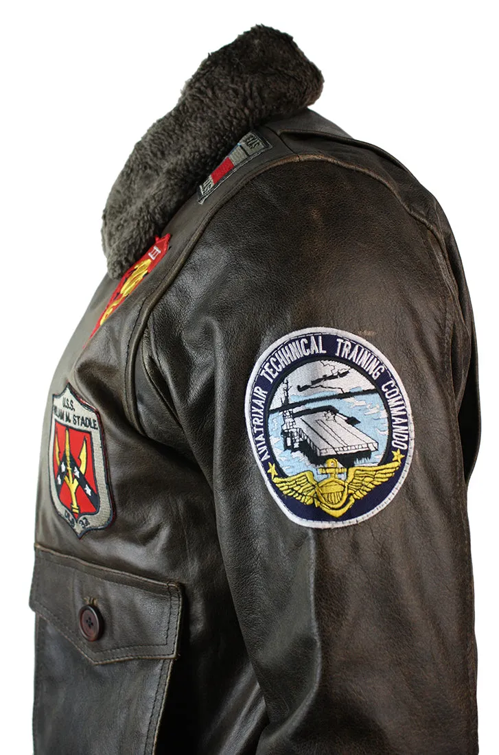 Leather Aviator Pilot Bomber Jacket