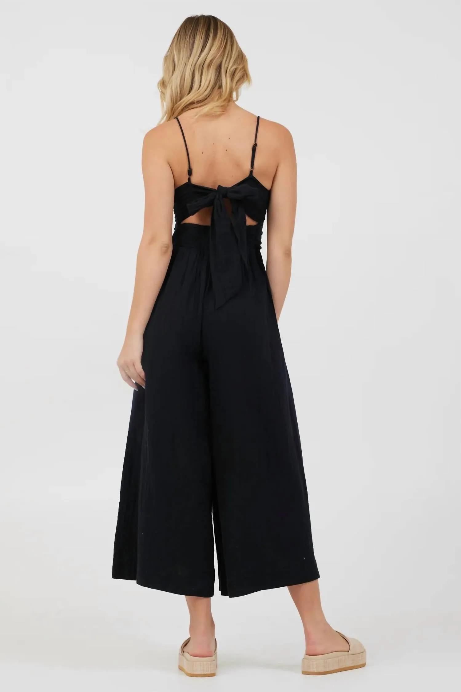 Lightweight Tie Front Jumpsuit In Black