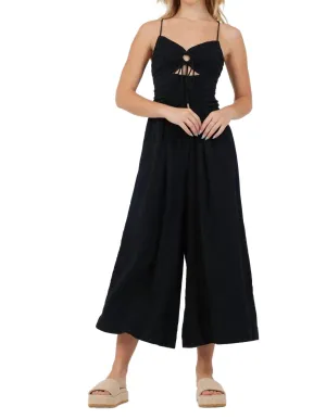 Lightweight Tie Front Jumpsuit In Black