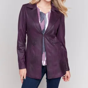 Long Faux Suede Moto Jacket In Plum
