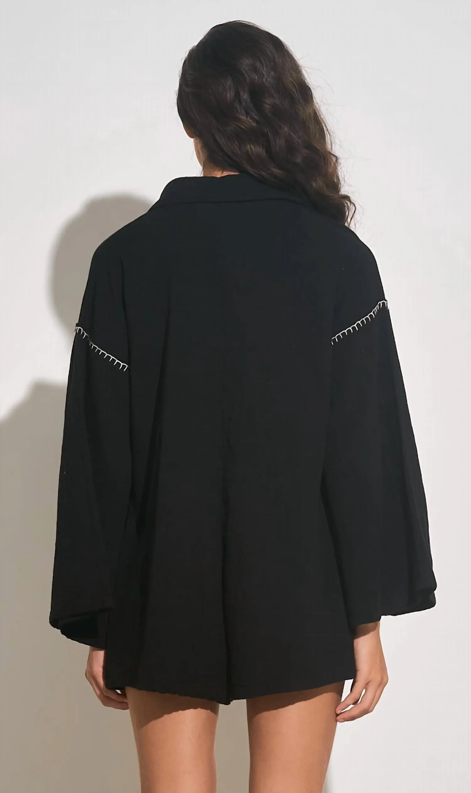 Long Sleeve Vneck Romper In Black