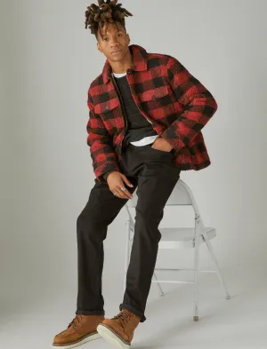 Lucky Brand Buffalo Check Faux Shearling Shirt Jacket Black Multi Lucky Brand