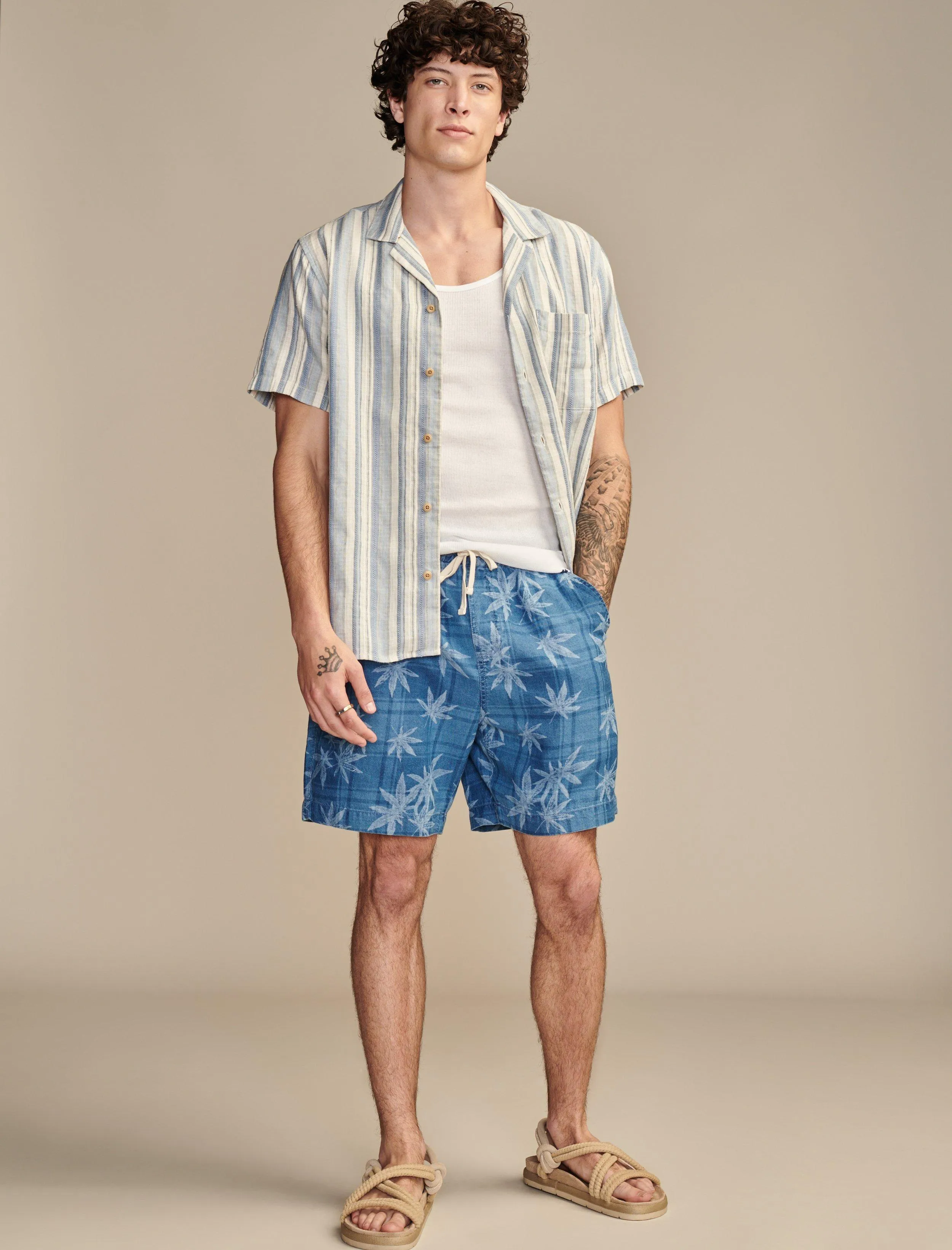 Lucky Brand Men's Highest Quality Patchwork Leaf Indigo 7" Pull-On Short