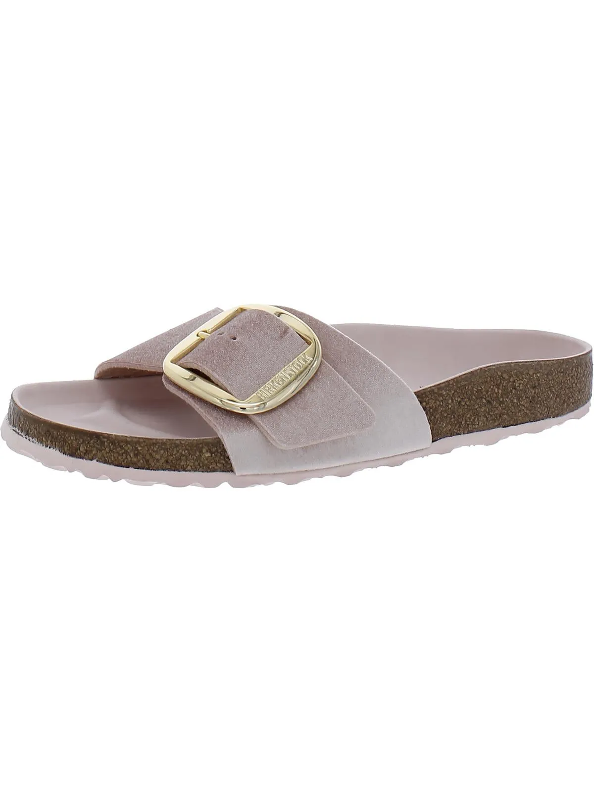 Madrid Big Buckle Rivet Logo Womens Velvet Cork Slide Sandals