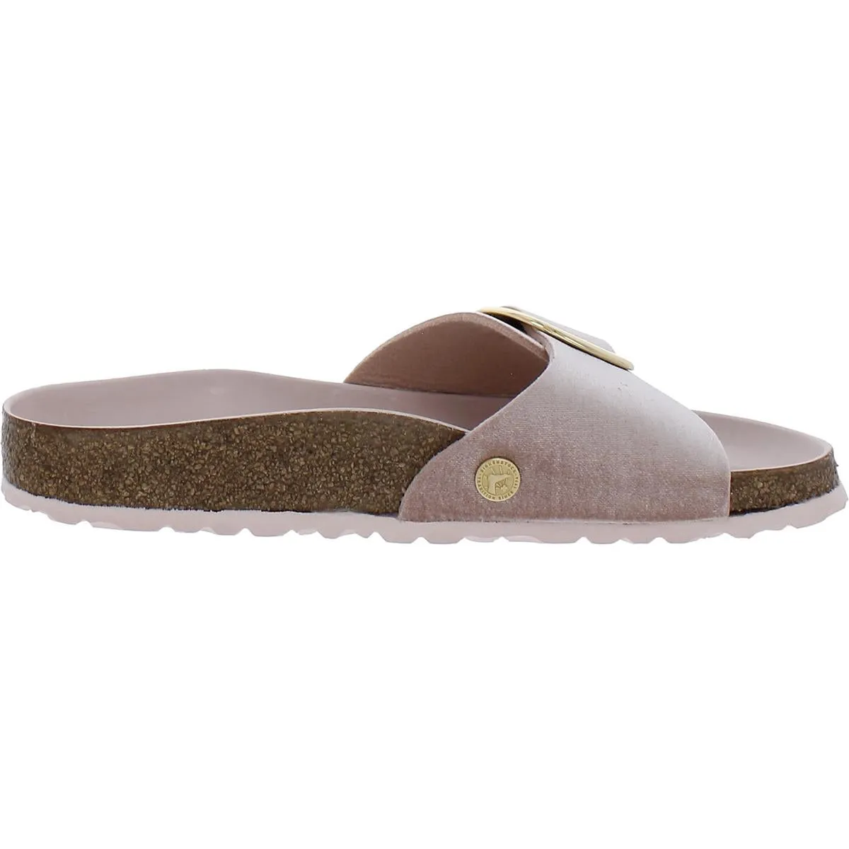 Madrid Big Buckle Rivet Logo Womens Velvet Cork Slide Sandals