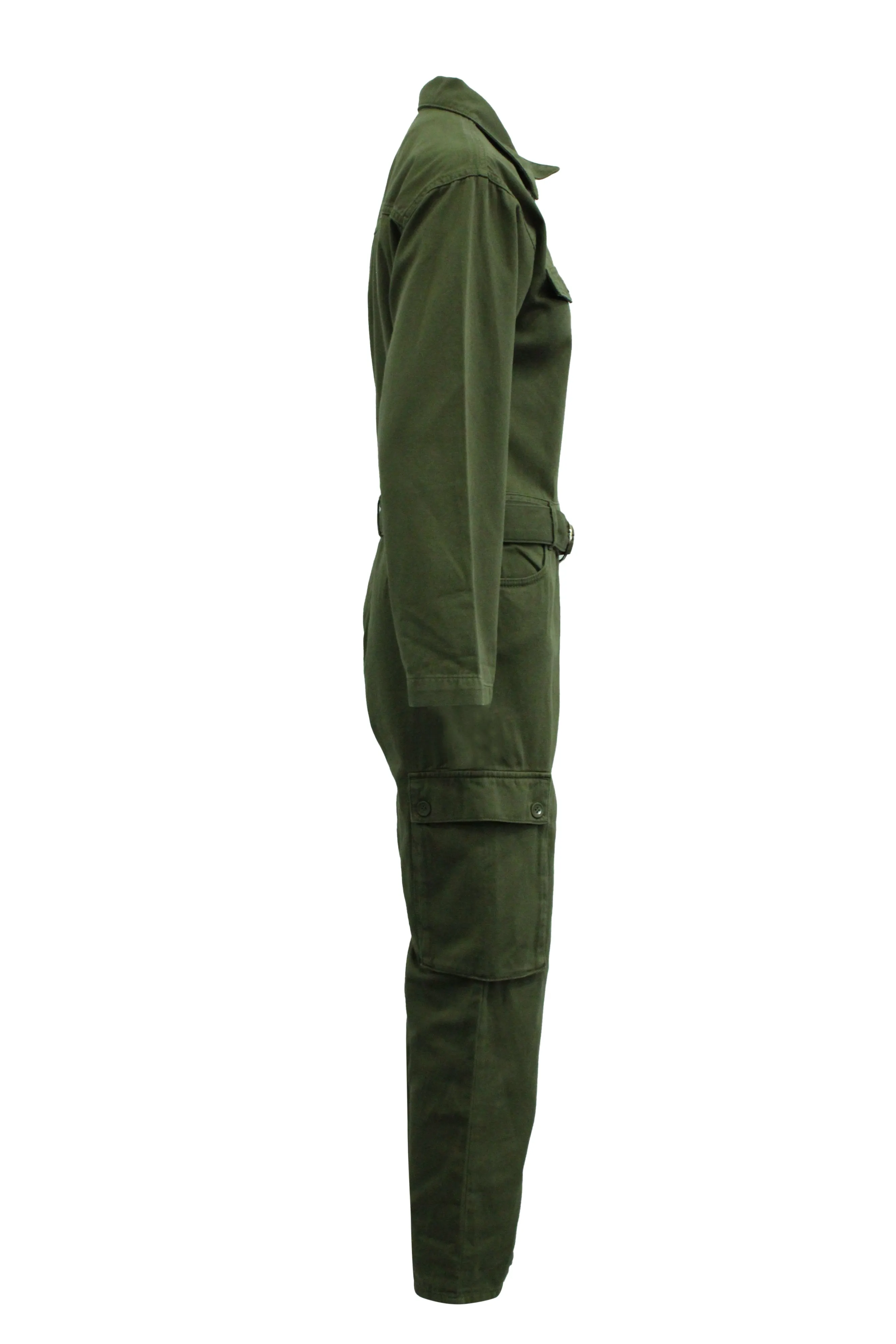 Maje Twill Jumpsuit in Green Cotton