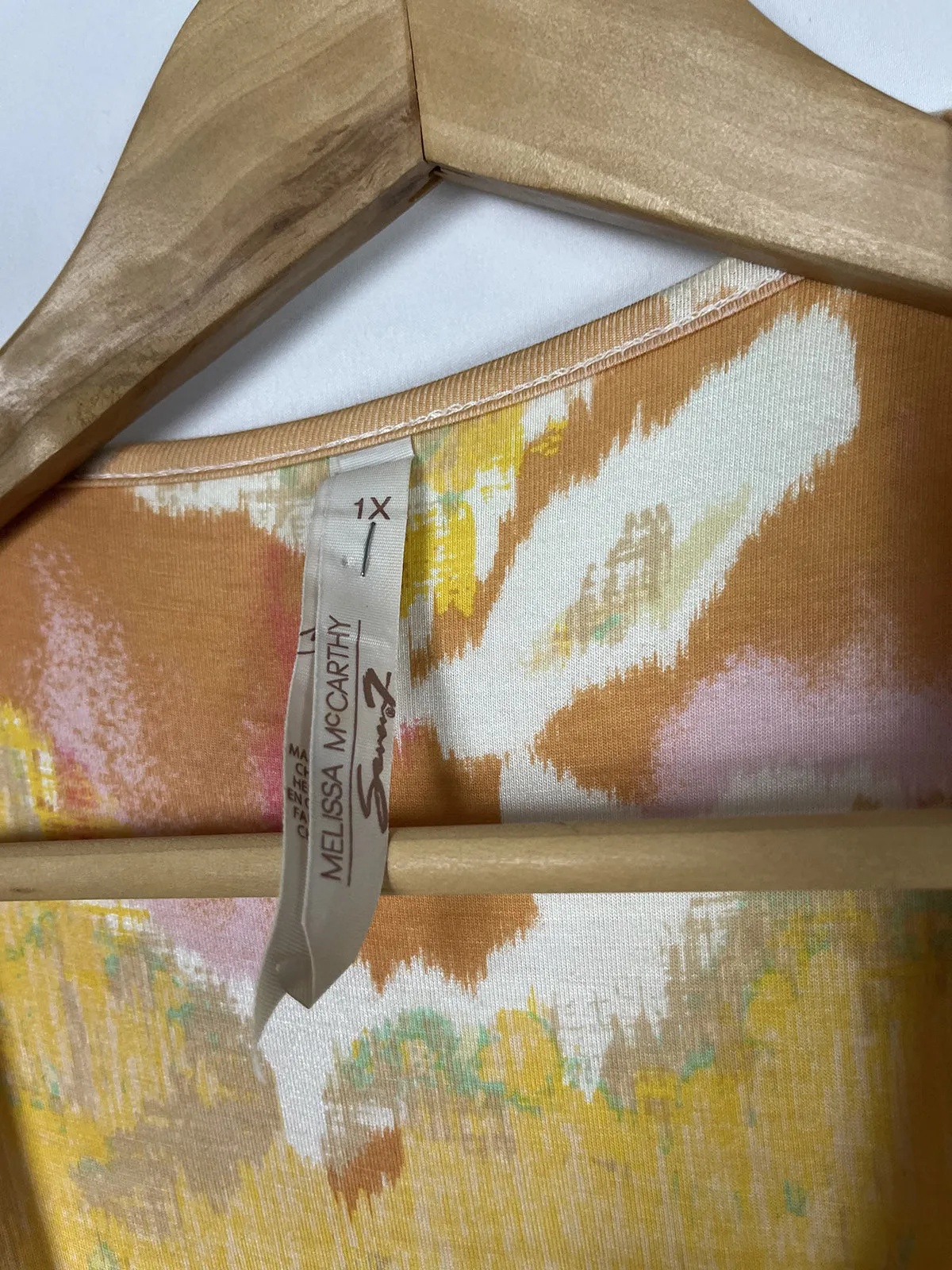 Melissa McCarthy 77 Size 1X (18) Yellow & Orange Ikat Wrap Dress