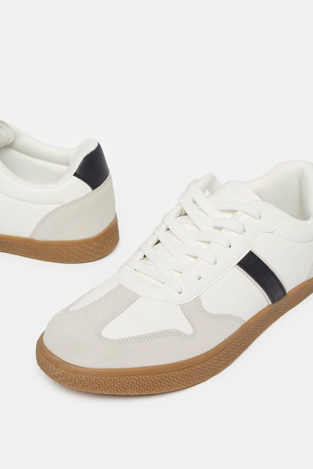 Men White Material Block Sneakers