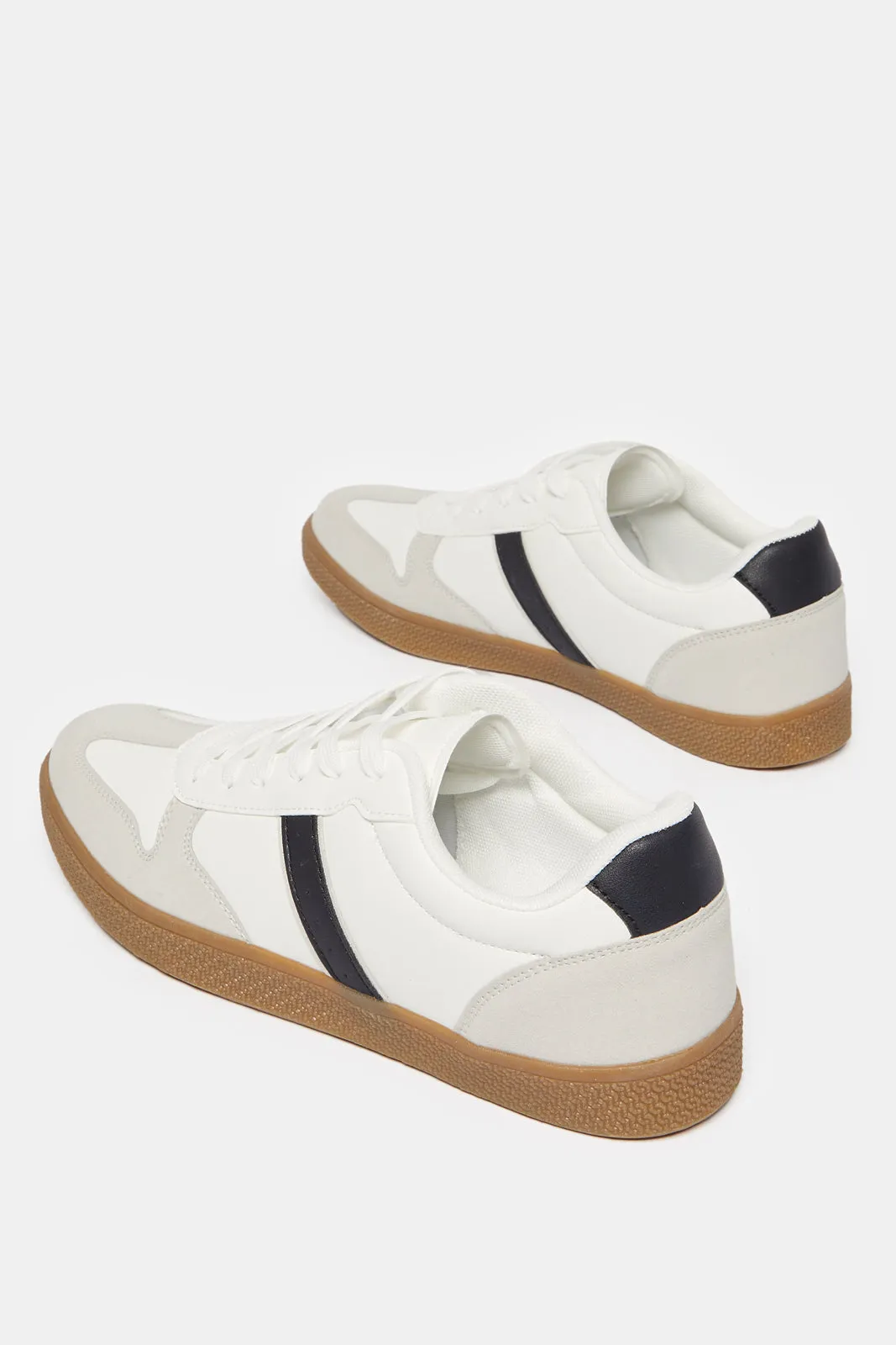 Men White Material Block Sneakers