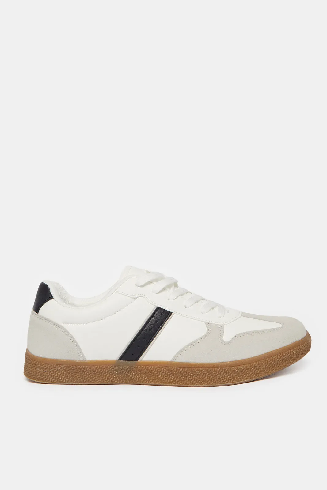 Men White Material Block Sneakers