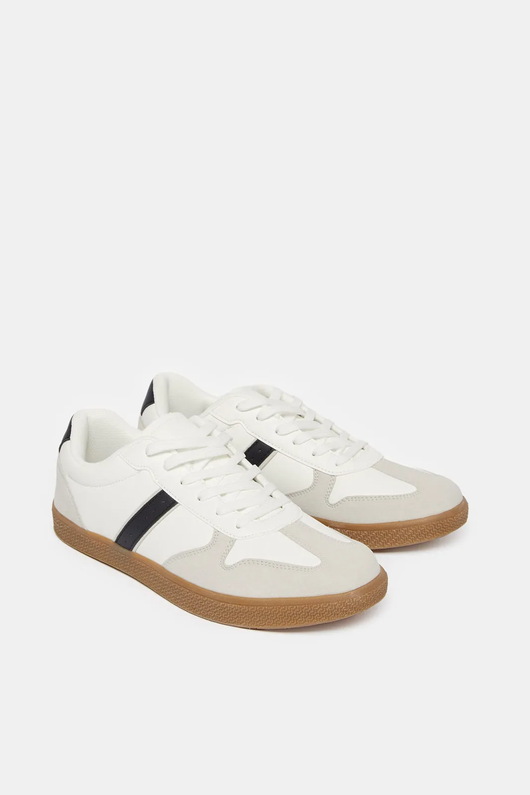 Men White Material Block Sneakers
