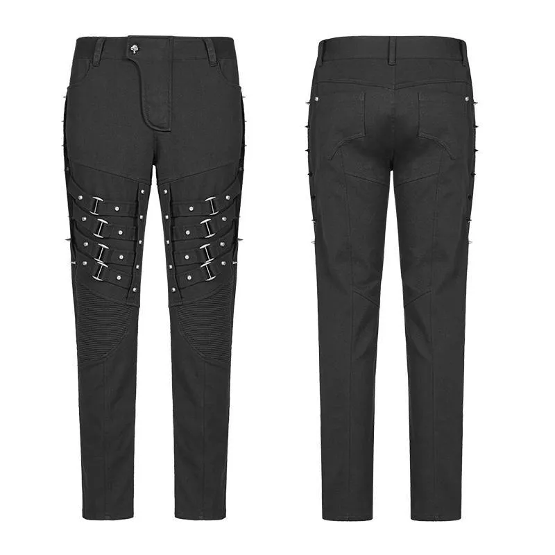 Men's Punk Rivets Straight-Leg Pants With Buckles