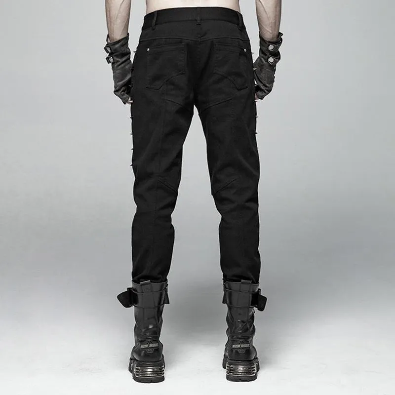 Men's Punk Rivets Straight-Leg Pants With Buckles