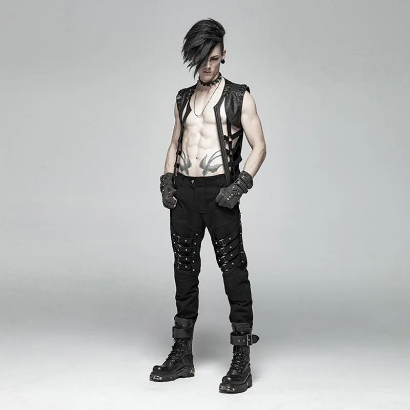 Men's Punk Rivets Straight-Leg Pants With Buckles